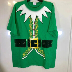 Christmas Elf Costume Green Adult Short Sleeve Shirt Size XL Unisex